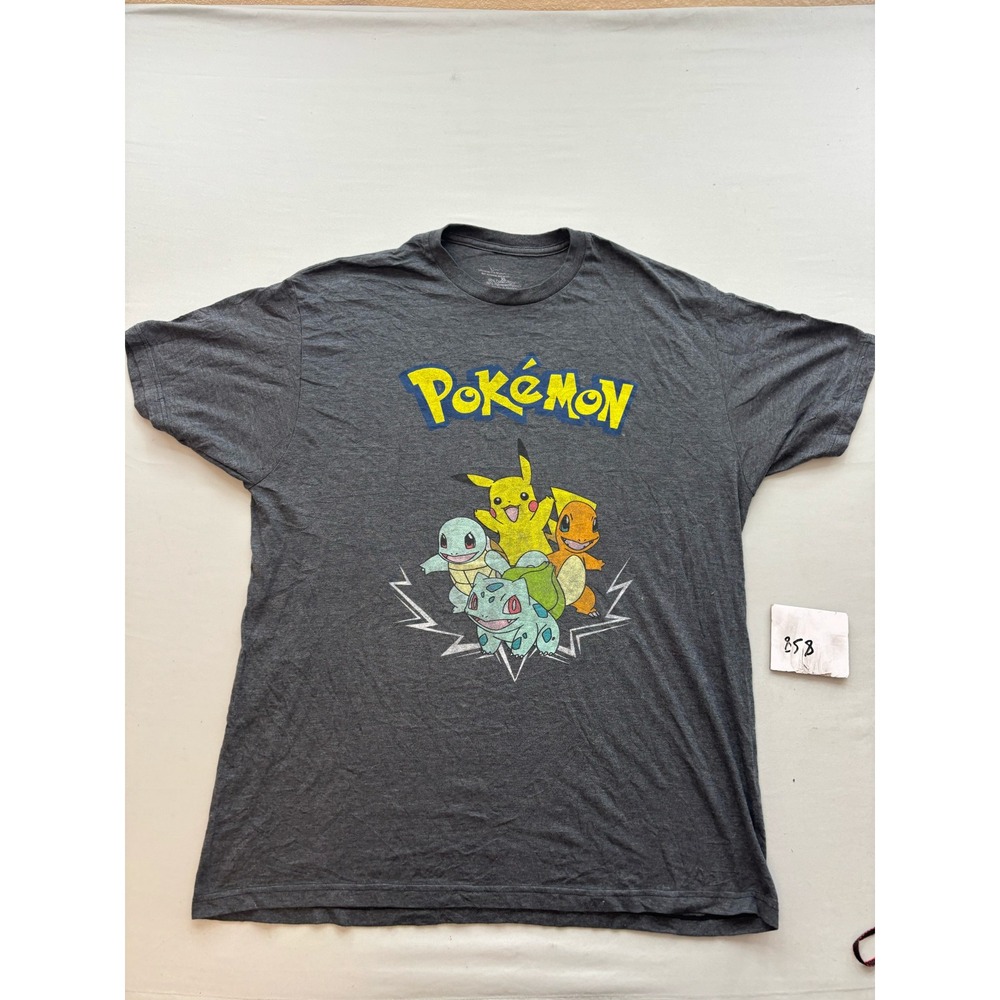 Pokemon Pikachu Bulbasaur Charmander Squirtle Graphic T-Shirt Gray XL